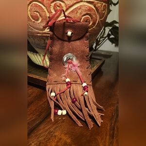 Small Suade Southwestern Concho Medicine Bag. 8 3/8"
